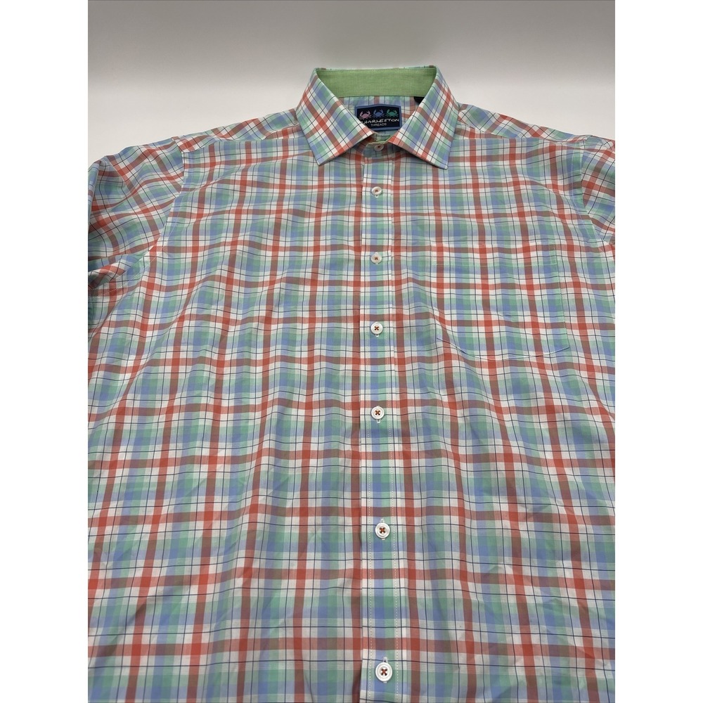 Charleston Threads Shirt L Button Down Blue Plaid Long Sleeve #C523